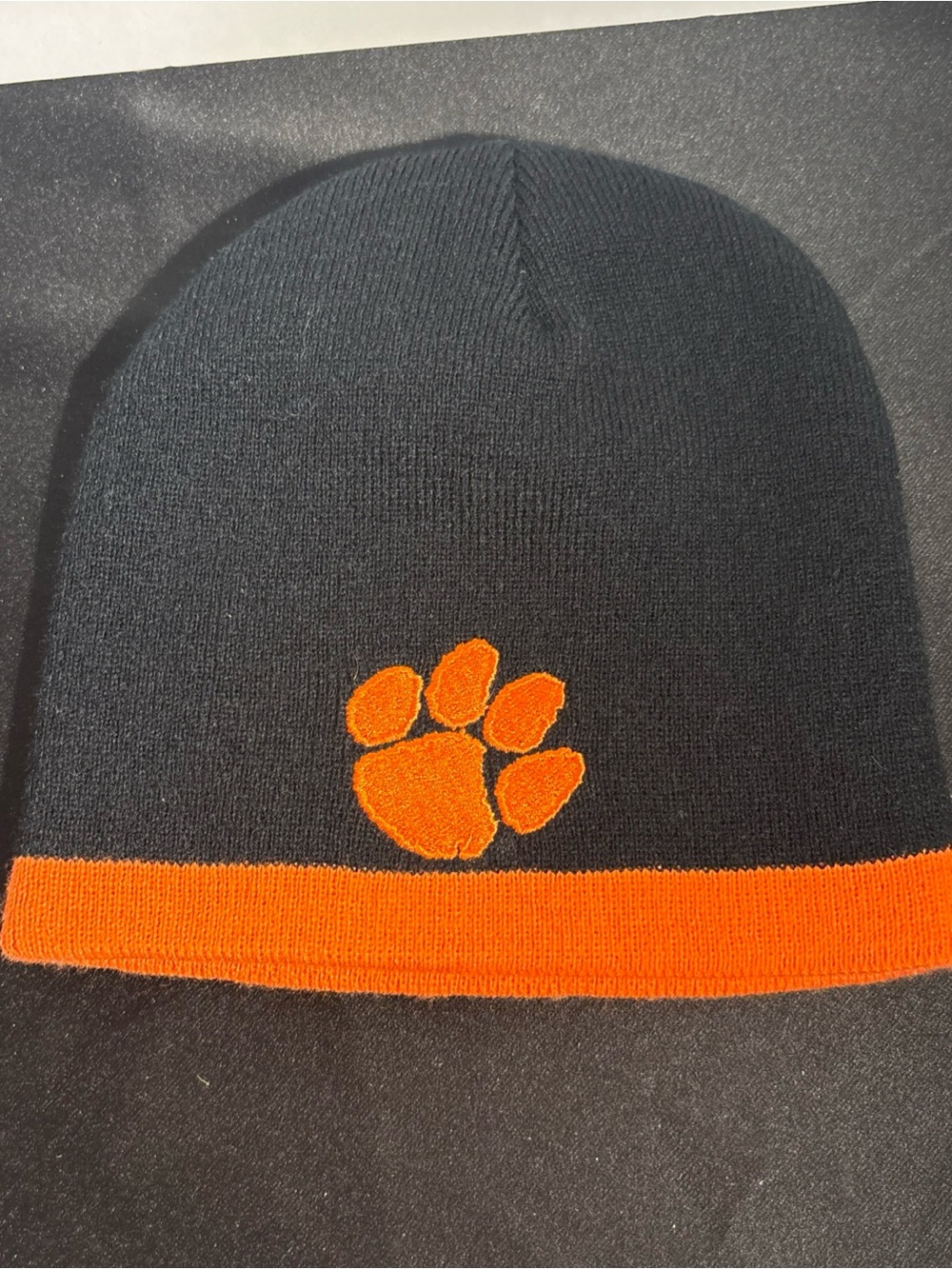 Kids Black & Orange Knit Beanie with Paw Logo